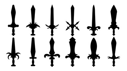 set of sword silhouette vector on tranparent background