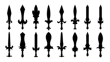 set of sword silhouette vector on tranparent background