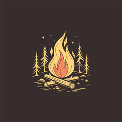 Glowing Campfire Illustration on Dark Background for Camping Logo