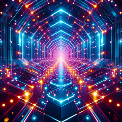 Obraz premium Neon hexagon tunnel 