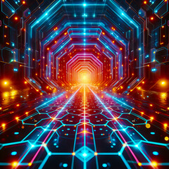 Obraz premium Neon hexagon tunnel 