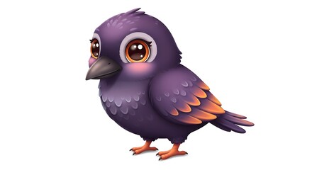 Cute Cartoon Bird Standing Isolated on White Background