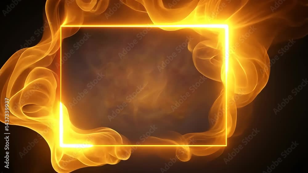 Aufkleber fiery rectangle frame with abstract golden flames and smoke on dark background