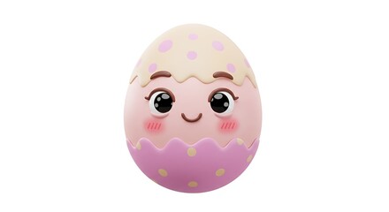Smiling Egg Character with Cute Facial Features on White Background