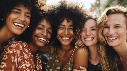 Fototapeta premium Diverse Group of Friends Smiling Together in Natural Setting