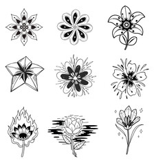 Fototapeta premium Flower design icon illustration. Flower Illustrations - Flower Vector Graphics - Floral Illustration - Vector Set - Wild Flowers - Leaf - Leaves - Collection - Nature - Transparent - Isolated - Illust