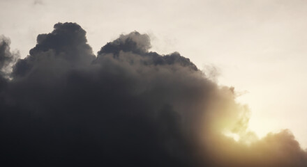 Aerial view closeup on storm dark clouds with dramatic sunset atmosphere on spring season.Image use for meteorology report and presentation background.
