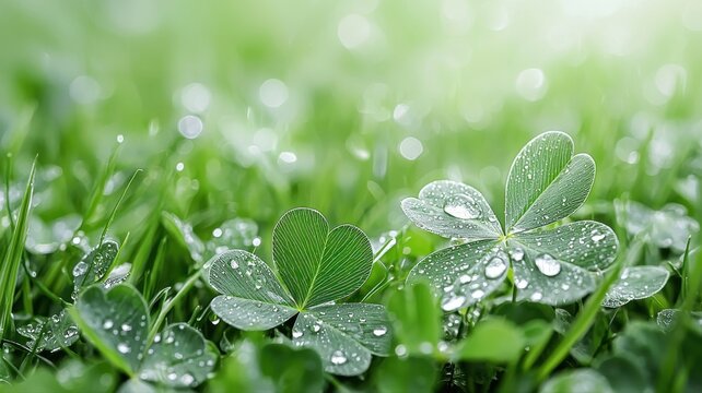 Lucky Clover Dewdrops: Fresh Green Spring Growth clover dew dewdrops water droplets green nature tea