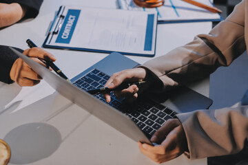 Concept of legal counseling. The lawyer or legal counsel is listening and providing advice to business people.