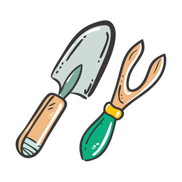 garden tools: shovel and fork clip art preview