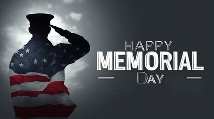  a soldier saluting, patterned with a flag, text reads "Happy Memorial Day".