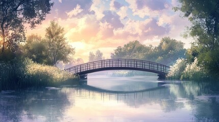 Fototapeta premium Serene sunrise over a tranquil river