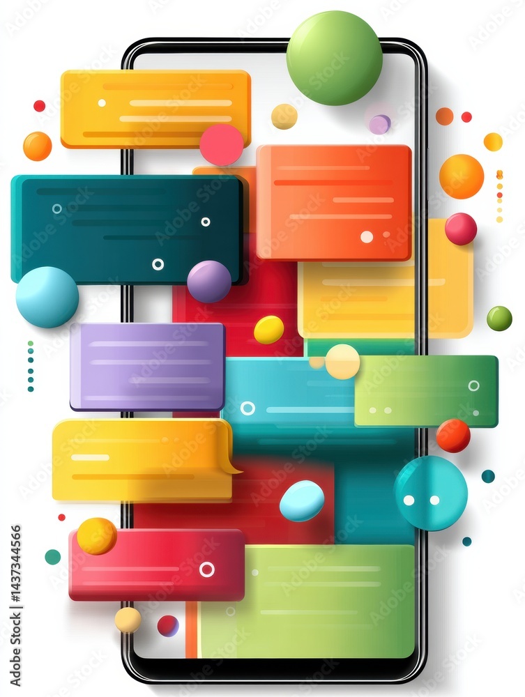 Poster Smartphone Displaying Vibrant Chat UI With Colorful Message Bubbles Interacting in a Lively Digital Conversation Setting