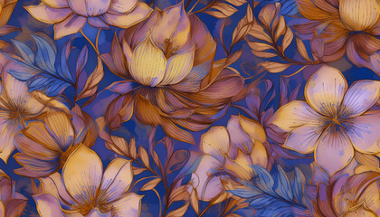 Seamless floral pattern with flowers, watercolor
