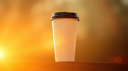 Disposable coffee cup at sunset