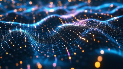 Obraz premium Abstract Technology Background with Connected Dots and Futuristic Waveform