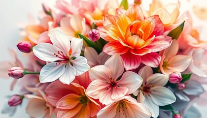 Fototapeta premium Soft watercolor painting of a vibrant floral bouquet, blossoms in pastel hues, nature, soft