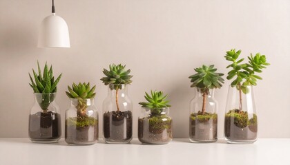 ガラスの便に入った美しい植物、コピースペース