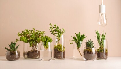 Obraz premium ガラスの花瓶に入った美しい植物、コピースペース