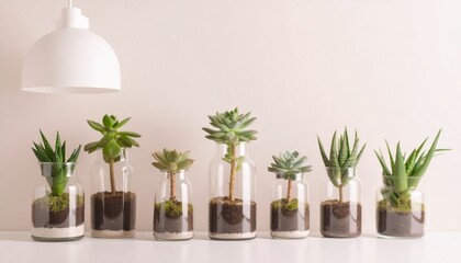 ガラスのポットの中のかわいい観葉植物