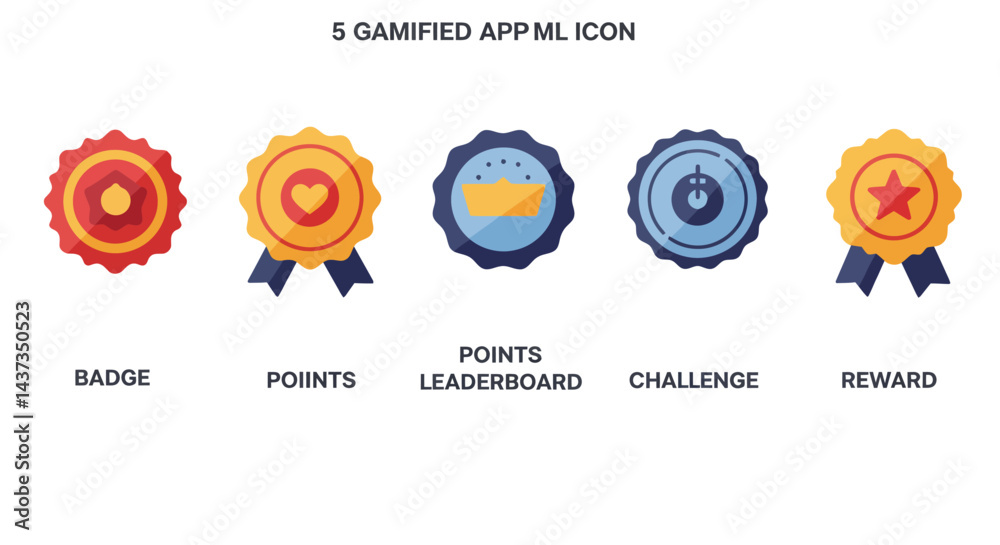 Poster gamified app icons for badges points leaderboard challenge and reward a modern design perfect for ui