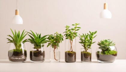 ガラスの花瓶に入った美しい植物、コピースペース