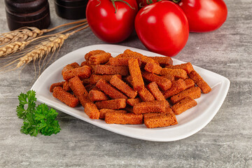Crunchy croutons heap - roasted bread