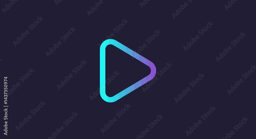 Poster gradient play button icon with glowing neon effect on dark background for multimedia projects and pr