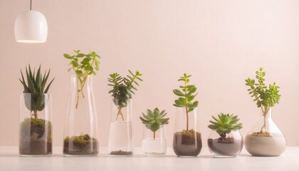 ガラスの花瓶に入った美しい植物、コピースペース