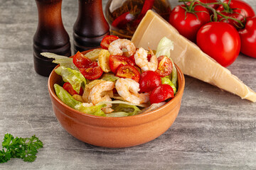 Tasty caesar salad with prawn