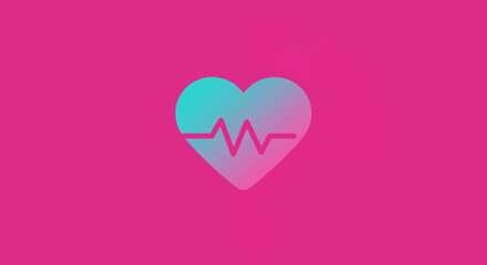 Heartbeat pulse line in a gradient heart shape on vibrant pink background perfect for medical designs and healthcare campaigns