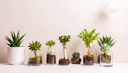 ガラスの花瓶に入った美しい植物、コピースペース