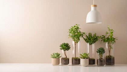 ガラスの花瓶に入った美しい植物、コピースペース