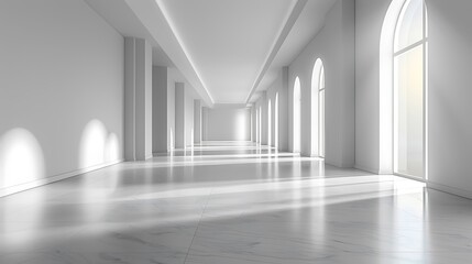 Fototapeta premium Sunlight filled white corridor high resolution picture