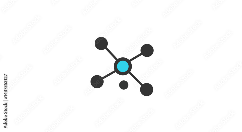 Poster network connection node graph with blue center point representing data and connectivity for business