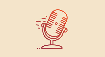 Retro microphone illustration with sound waves for podcasting and broadcasting audio content
