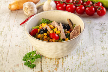 Dietary salad with canned tuna and corn