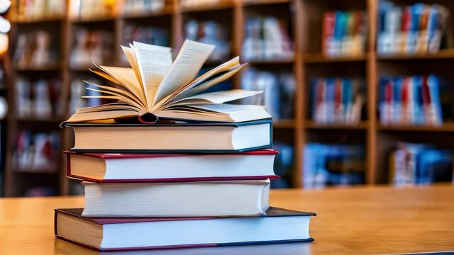 Stack of Books in a Library