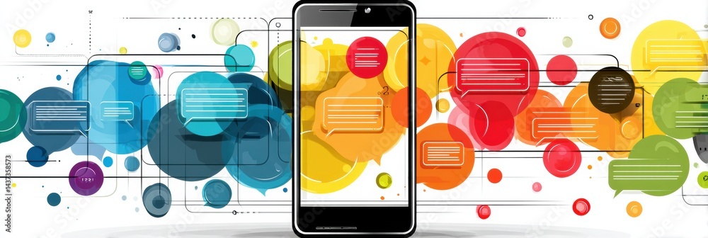 Poster Colorful Chat UI Displayed on Smartphone Showcasing Vibrant Message Bubbles and Modern Communication Interface