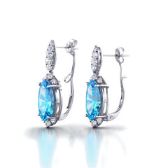 pave design quartz gemstone on silver earrings transparent background isolated png stock