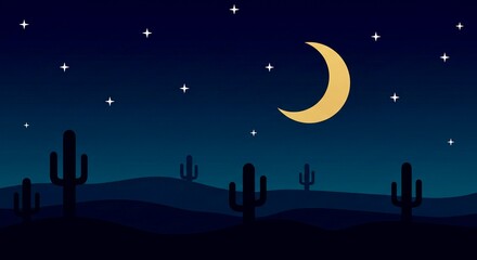 Naklejka premium Desert night under a giant moon vector background.