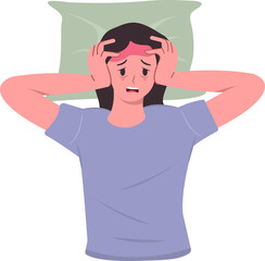 Sleeping Problem women holding her head with both hands suffering from insomnia at night vector illustration
