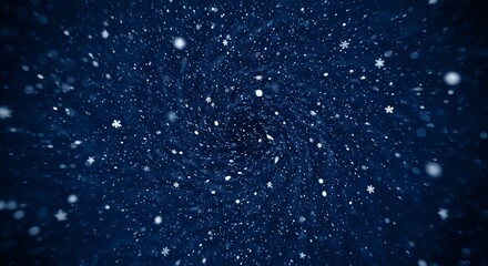 Obraz premium Snowflakes Falling with Swirling Motion on Dark Blue Background