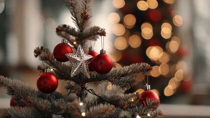 Decorated Christmas tree, blurred background
