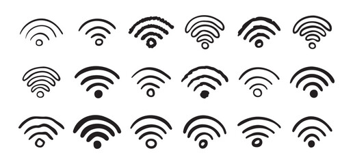 Fototapeta premium Hand drawn wifi icon set. doodle wi fi sign collection. Drawing Wi-Fi