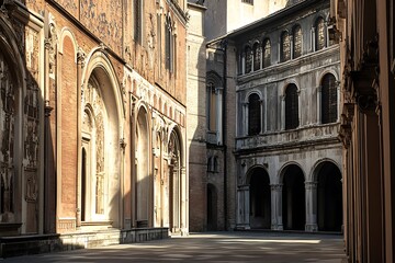 Ancient Palazzo Architecture Featuring Arches and Intricate Details in Italy