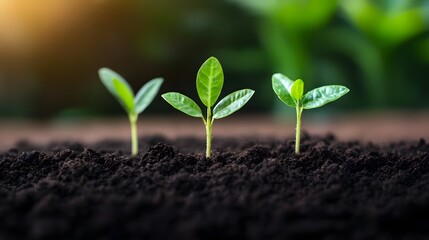 Small Seedlings Growing in Soil, Startup and Investment Concept