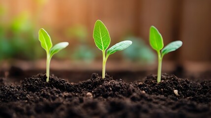 Fototapeta premium Small Plants Growing in Soil, Business Startup and Investment Concept