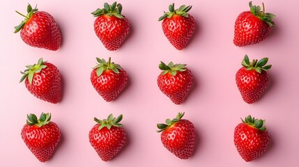 Arresting Aerial View of Ripe Red Strawberries Arranged in Radiant Pattern on Pastel Background