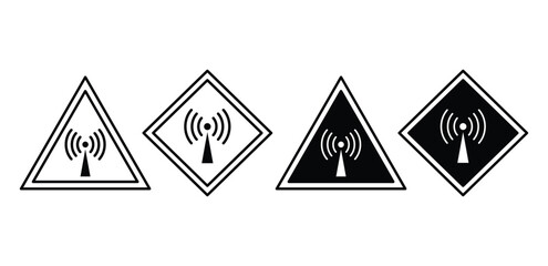 Non Ionizing Radiation Warning Signs Black and White Triangular and Square Icons Vector Design Illustration